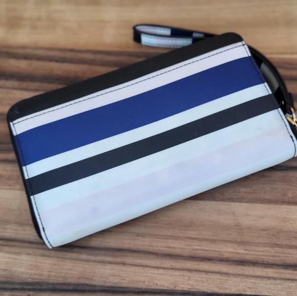 Kate Spade Black, Pink & White Striped Wristlet, Signature Logo on Inside, EUC - Picture 2 of 5